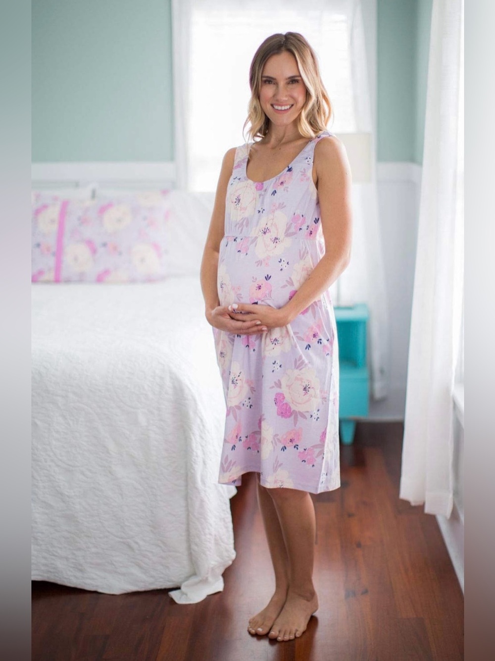 Baby Be Mine Floral Maternity Nursing Nightgown // Pink & Purple // XL